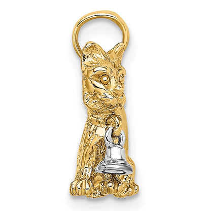 14k Two-tone Gold Two-tone Gold 3-D Cat w/ Dangling Bell Charm