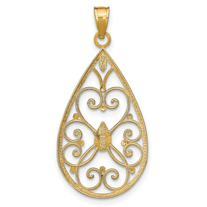 14k Yellow u0026 Rhodium Gold w/Rhodium Heart Beaded Filigree D/C Teardrop Charm