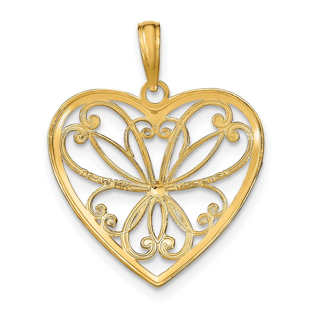 14k Yellow u0026 Rhodium Gold w/Rhodium Filigree Heart Charm