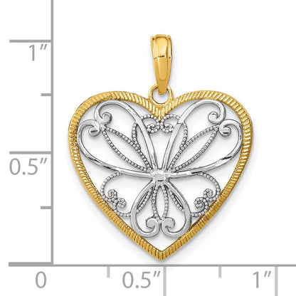 14k Yellow u0026 Rhodium Gold w/Rhodium Filigree Heart Charm