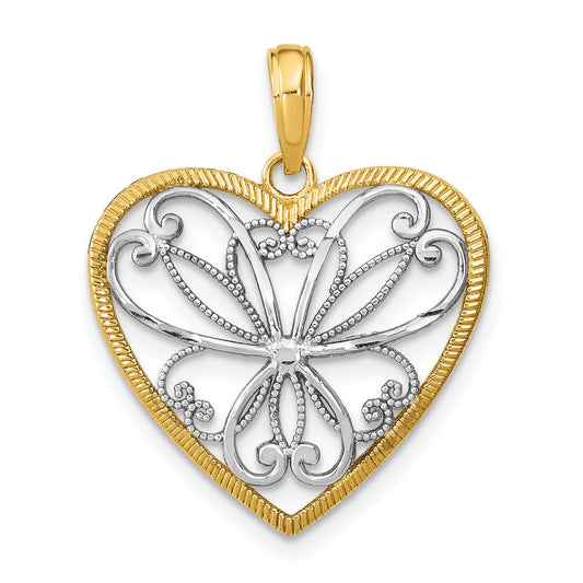 14k Yellow u0026 Rhodium Gold w/Rhodium Filigree Heart Charm
