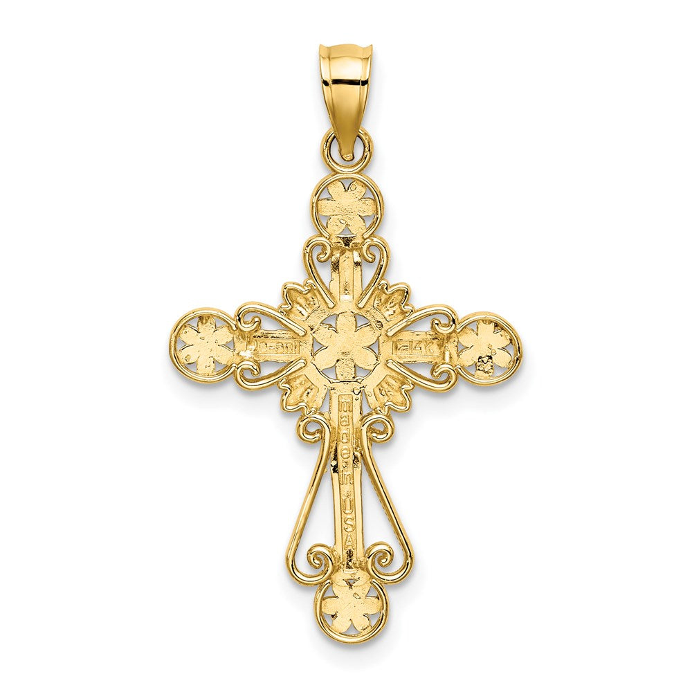 14k Yellow u0026 Rhodium Gold W/ Rhodium D/C Flower Design Cross Charm