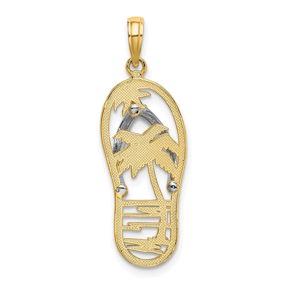 14k Yellow u0026 Rhodium Gold w/Rhodium Palm Tree Flip-Flop Charm