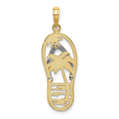 14k Yellow u0026 Rhodium Gold w/Rhodium Palm Tree Flip-Flop Charm