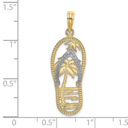 14k Yellow u0026 Rhodium Gold w/Rhodium Palm Tree Flip-Flop Charm