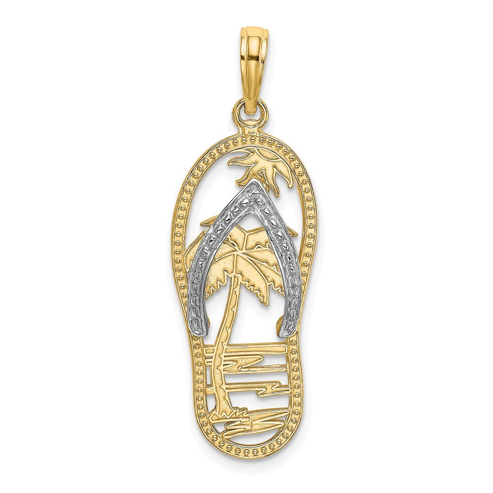 14k Yellow u0026 Rhodium Gold w/Rhodium Palm Tree Flip-Flop Charm