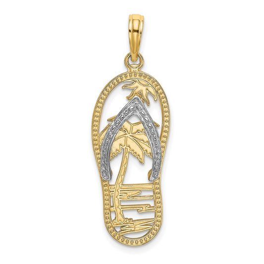 14k Yellow u0026 Rhodium Gold w/Rhodium Palm Tree Flip-Flop Charm