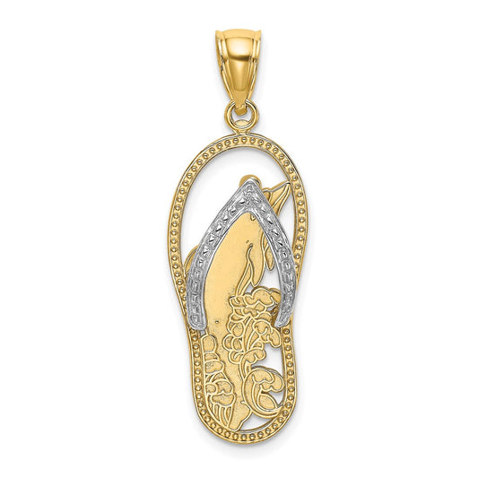 14k Yellow u0026 Rhodium Gold W/ Rhodium Dolphin In Flip Flop Charm