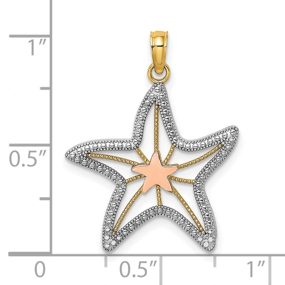 14k Two-tone Gold Two-tone Gold W/ White Rhodium Cut-Out Small Starfish Charm