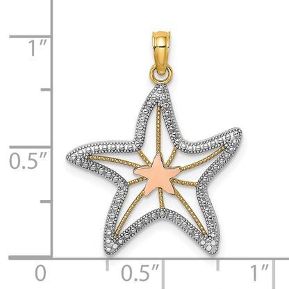 14k Two-tone Gold Two-tone Gold W/ White Rhodium Cut-Out Small Starfish Charm