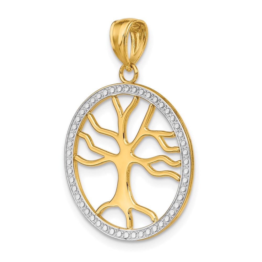 14k Yellow & Rhodium Gold w/Rhodium Large Tree of Life Round Frame Charm
