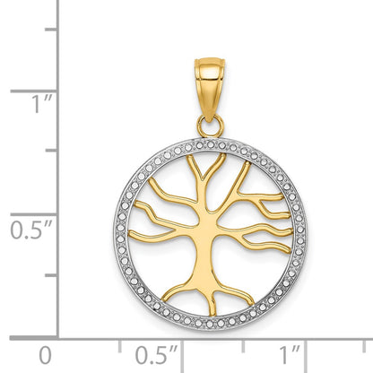 14k Yellow & Rhodium Gold w/Rhodium Large Tree of Life Round Frame Charm