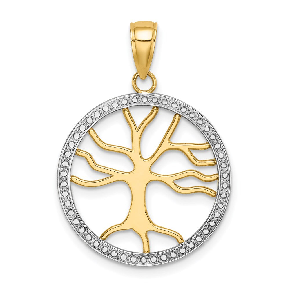 14k Yellow & Rhodium Gold w/Rhodium Large Tree of Life Round Frame Charm