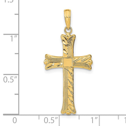 14k Yellow Gold Textured w/Square Center Cross Pendant