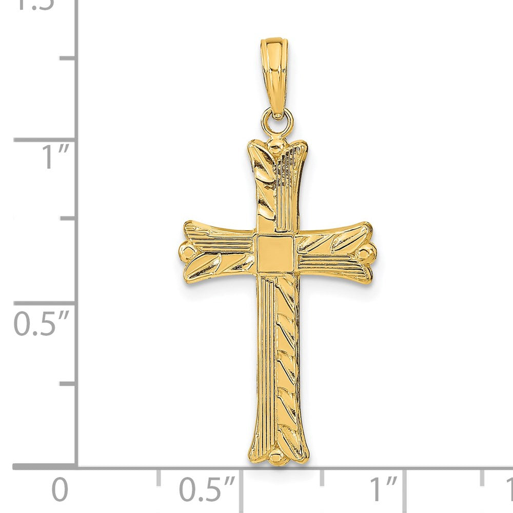 14k Yellow Gold Textured w/Square Center Cross Pendant
