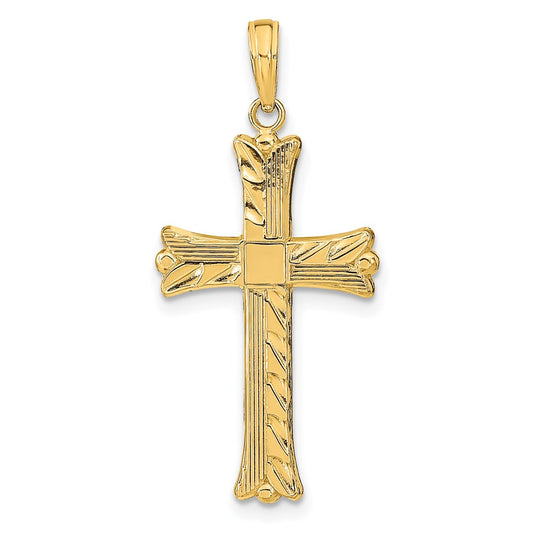 14k Yellow Gold Textured w/Square Center Cross Pendant