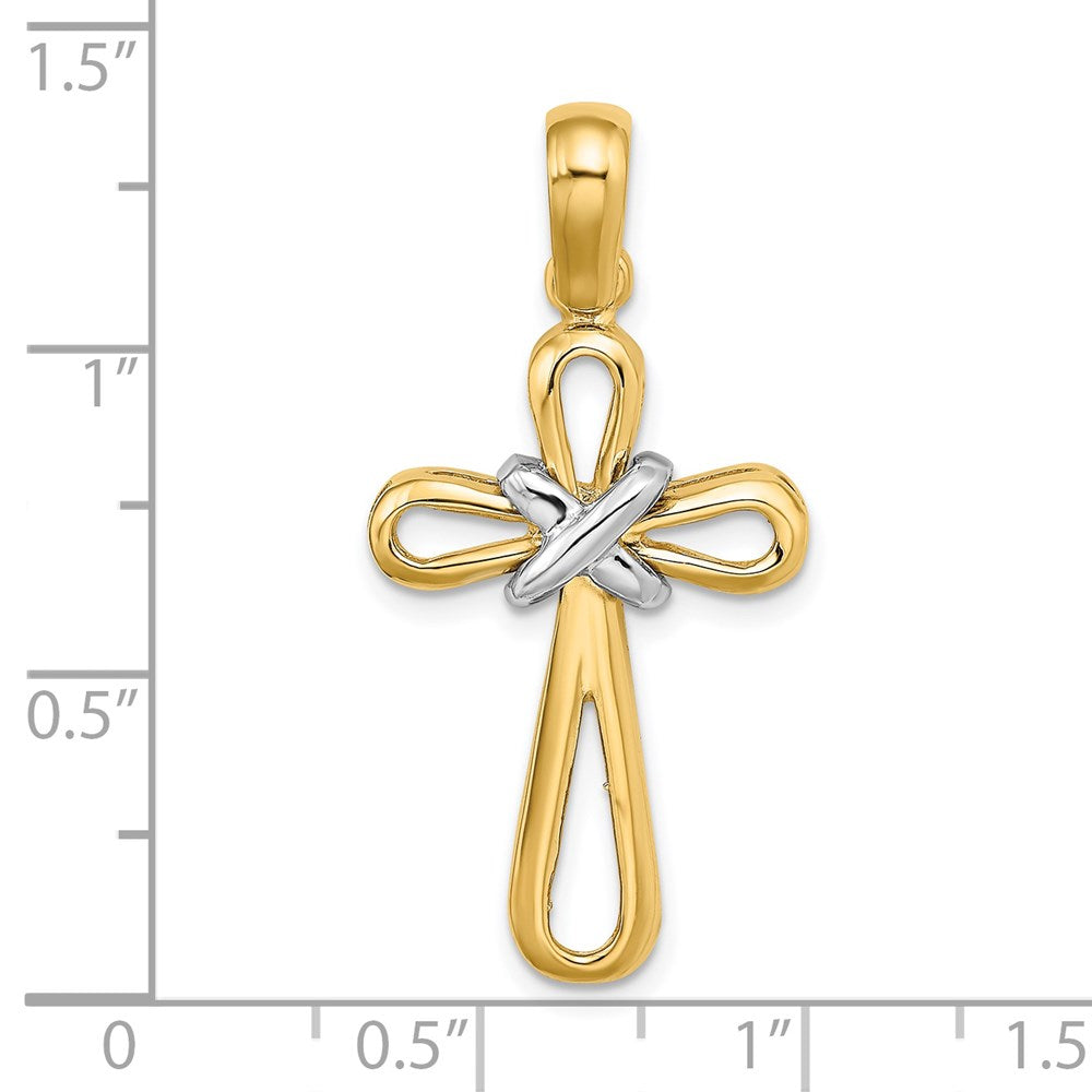 14k Two-tone Gold w/Rhodium Polished  X Center Cross Pendant