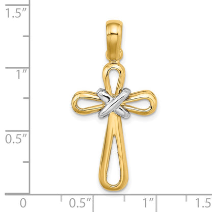 14k Two-tone Gold w/Rhodium Polished  X Center Cross Pendant