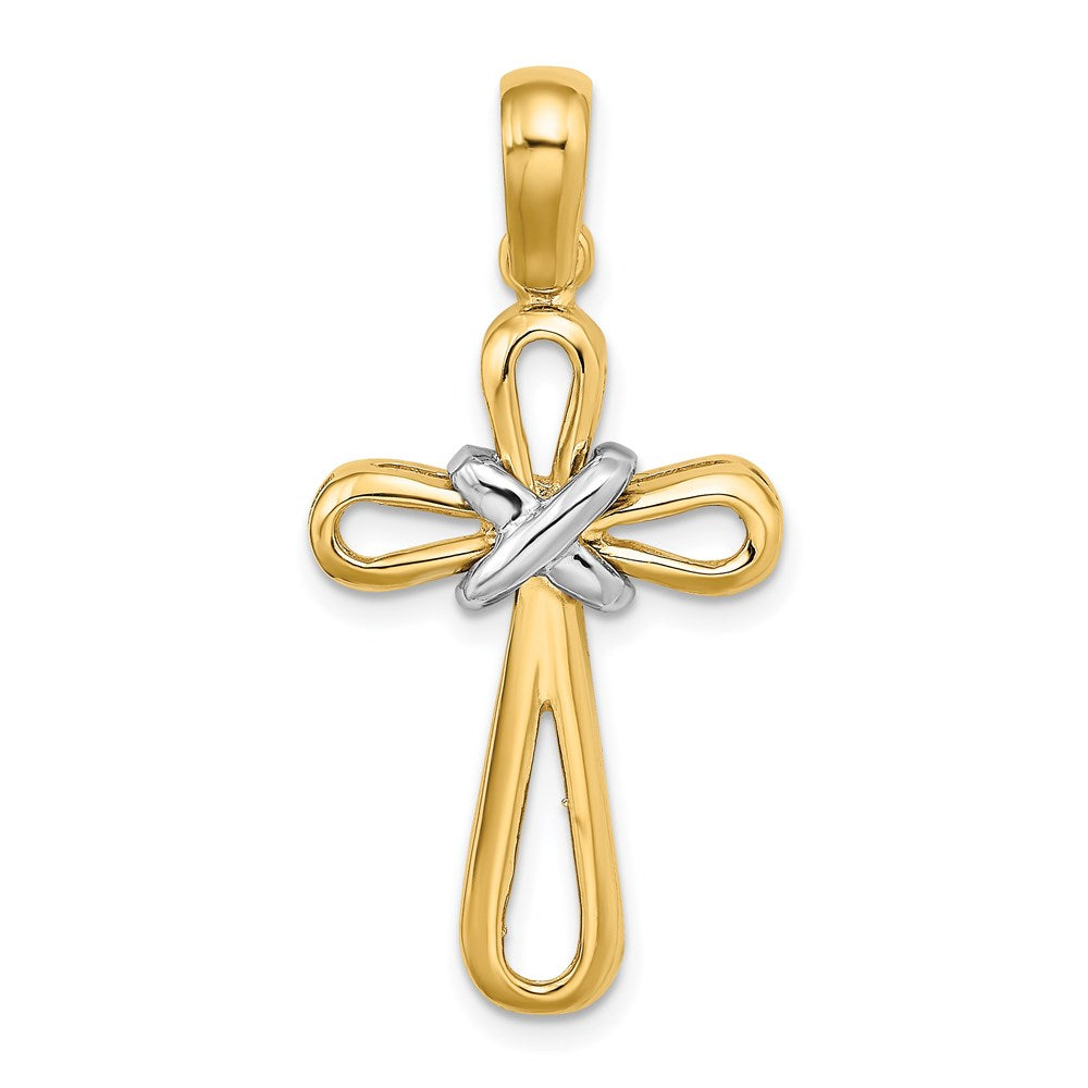 14k Two-tone Gold w/Rhodium Polished  X Center Cross Pendant