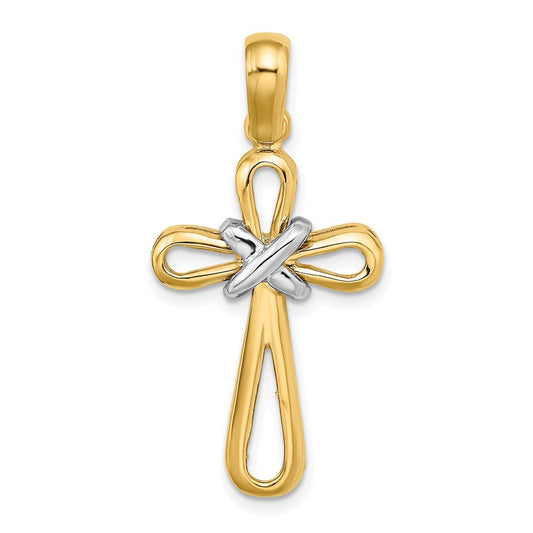 14k Two-tone Gold w/Rhodium Polished  X Center Cross Pendant