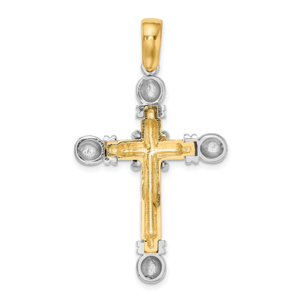14k Two-tone Gold w/Rhodium X Center Rounded Ends Cross Pendant