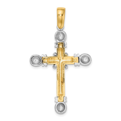 14k Two-tone Gold w/Rhodium X Center Rounded Ends Cross Pendant