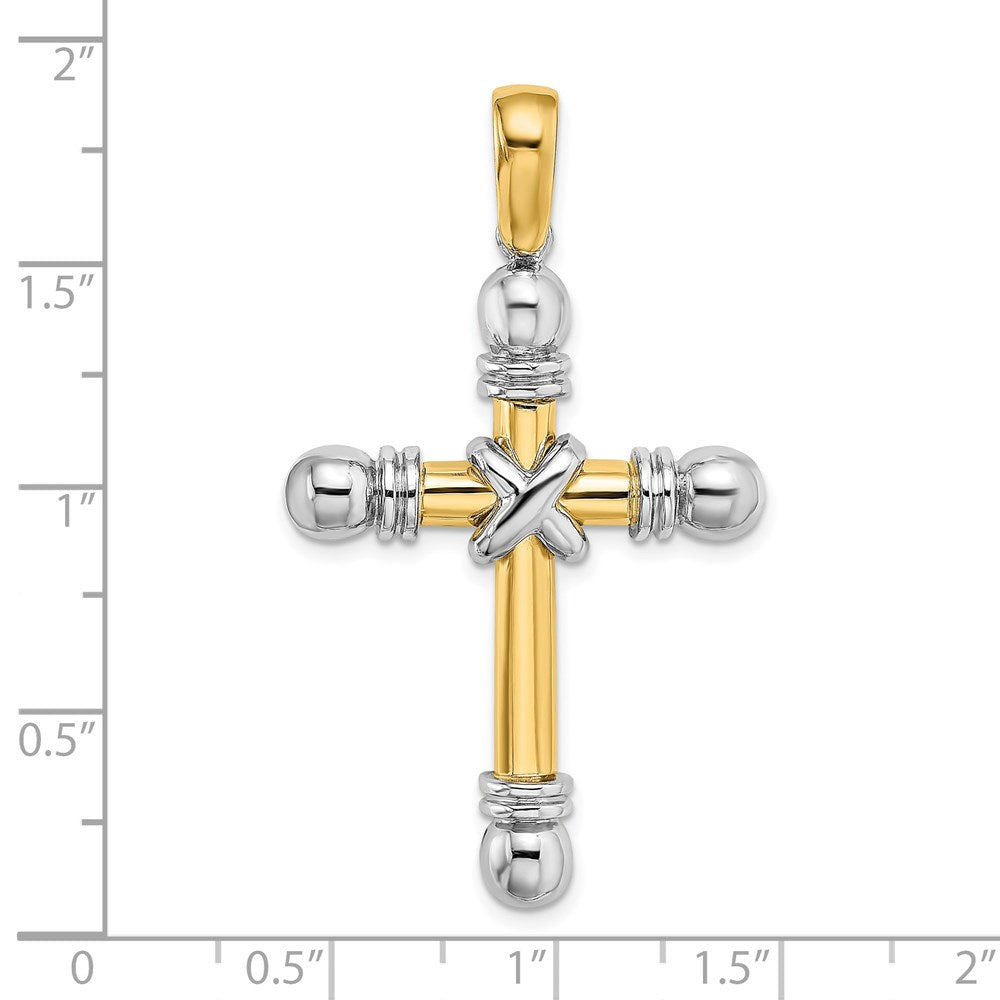 14k Two-tone Gold w/Rhodium X Center Rounded Ends Cross Pendant