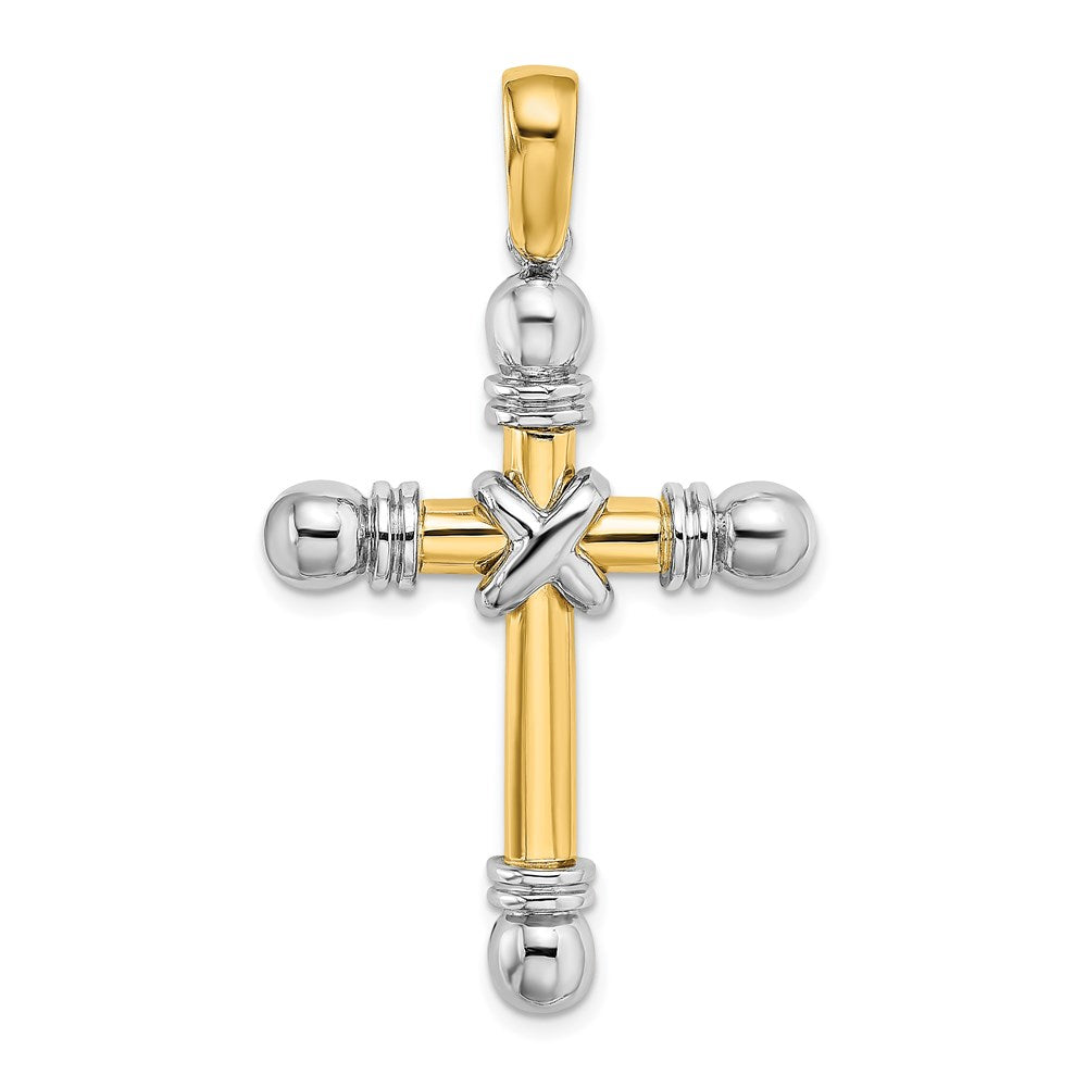 14k Two-tone Gold w/Rhodium X Center Rounded Ends Cross Pendant