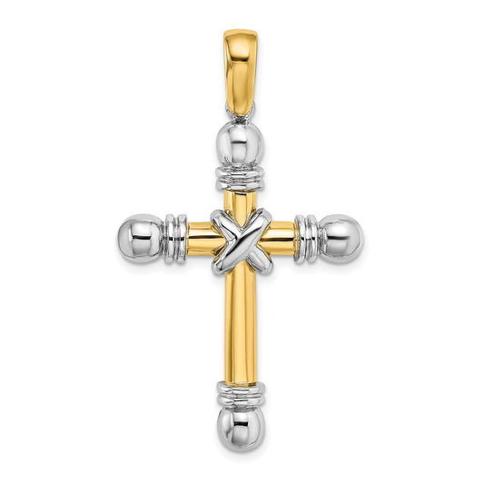 14k Two-tone Gold w/Rhodium X Center Rounded Ends Cross Pendant