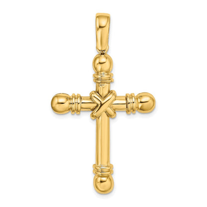 14k Yellow Gold X Center With Rounded Ends Cross Pendant