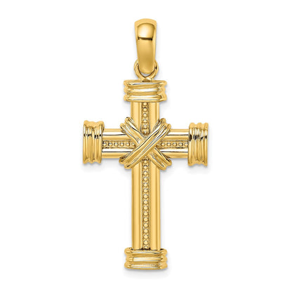 14k Yellow Gold Polished w/ X In Center of Cross Charm