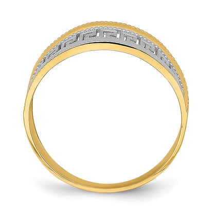 14k yellow gold w rhodium tapered greek key ring k9744