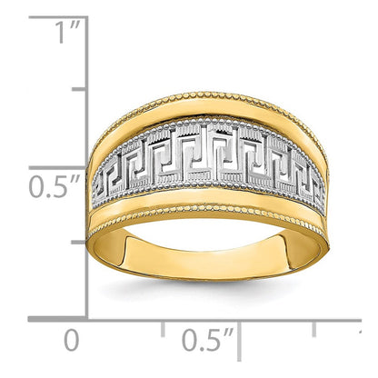 14k yellow gold w rhodium tapered greek key ring k9744