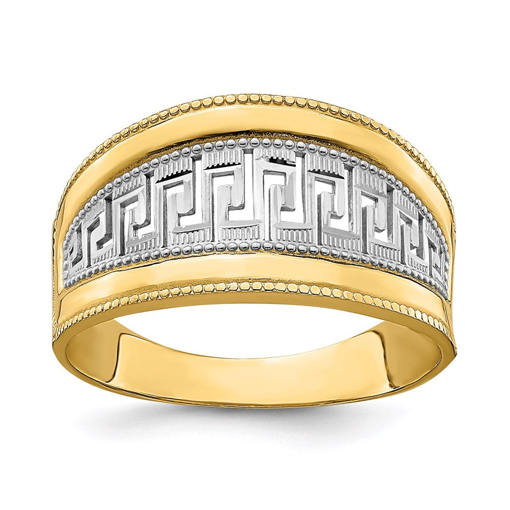 14k yellow gold w rhodium tapered greek key ring k9744