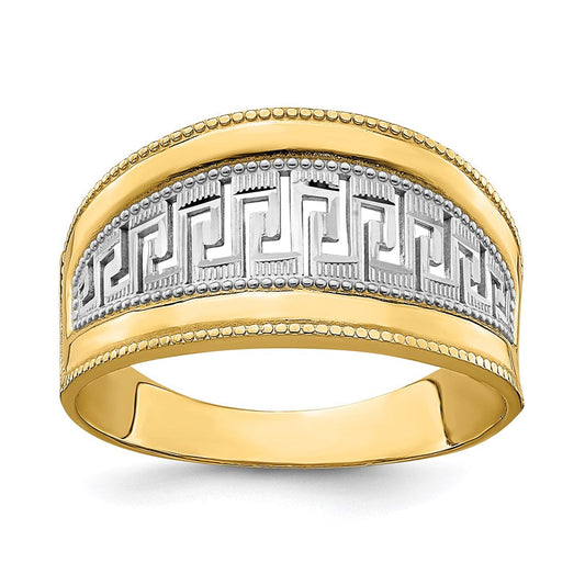 14k yellow gold w rhodium tapered greek key ring k9744