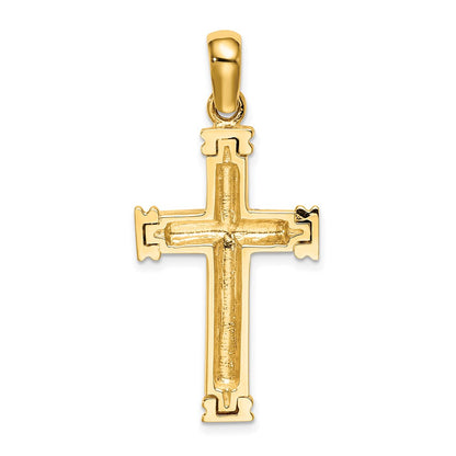 14k Yellow Gold Scroll w/Double Endcaps Cross Charm
