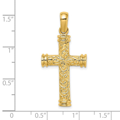 14k Yellow Gold Scroll w/Double Endcaps Cross Charm