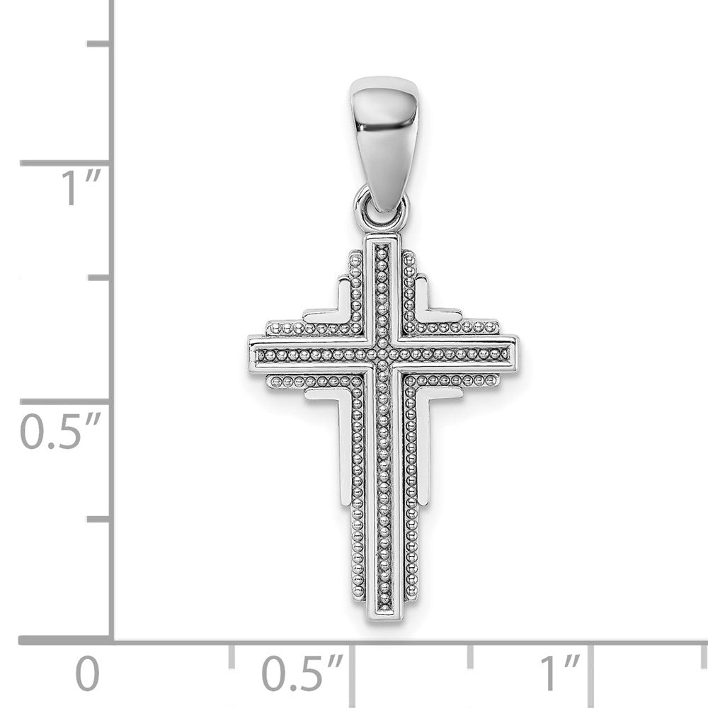 14k White Gold Beaded Cross Pendant