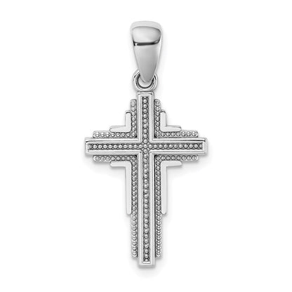 14k White Gold Beaded Cross Pendant