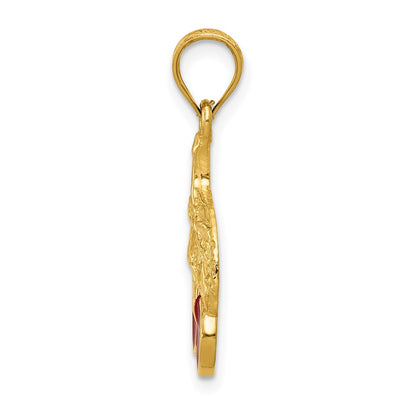 14k Yellow Gold Polished Red Enameled Cherries Pendant