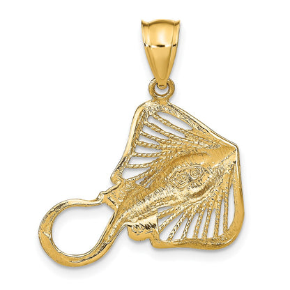 14k Yellow Gold Polished and Textured Accent Stingray Charm