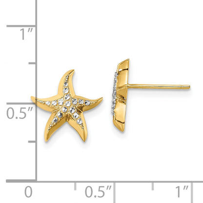 14k Yellow u0026 Rhodium Gold w/Rhodium Starfish Post Earrings