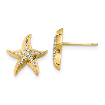 14k Yellow u0026 Rhodium Gold w/Rhodium Starfish Post Earrings
