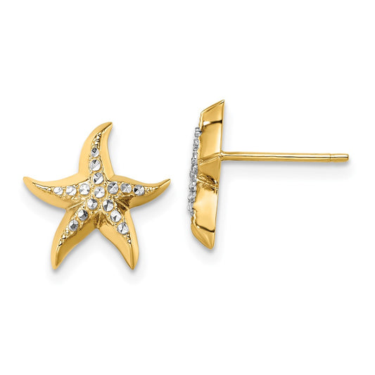 14k Yellow u0026 Rhodium Gold w/Rhodium Starfish Post Earrings