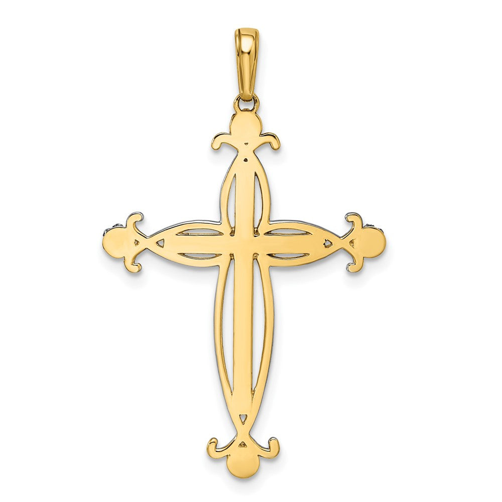 14k Yellow & Rhodium Gold w/Rhodium D/C Cross Pendant