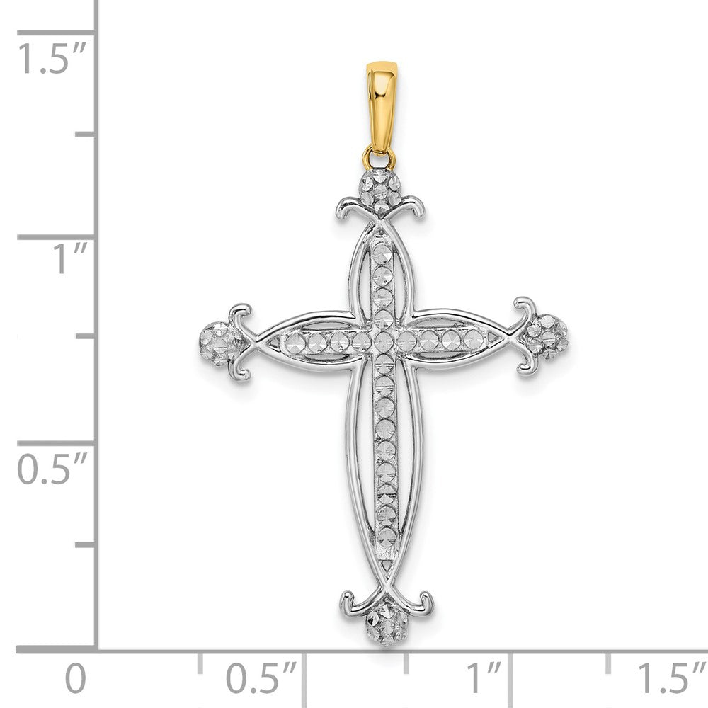 14k Yellow & Rhodium Gold w/Rhodium D/C Cross Pendant