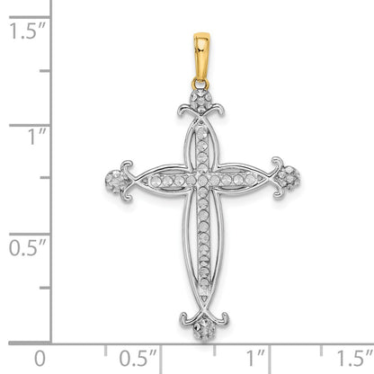 14k Yellow & Rhodium Gold w/Rhodium D/C Cross Pendant