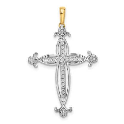 14k Yellow & Rhodium Gold w/Rhodium D/C Cross Pendant
