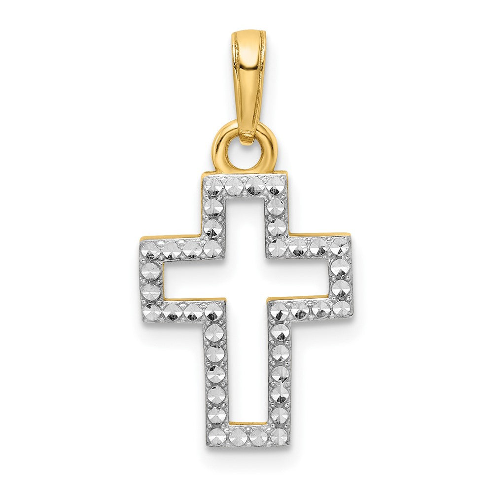 14k Yellow u0026 Rhodium Gold w/Rhodium D/C Cross Pendant