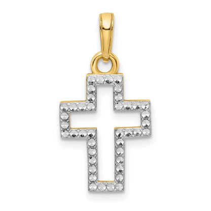 14k Yellow u0026 Rhodium Gold w/Rhodium D/C Cross Pendant